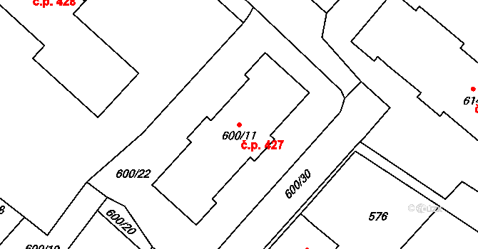 Pokratice 427, Litoměřice na parcele st. 600/11 v KÚ Pokratice, Katastrální mapa