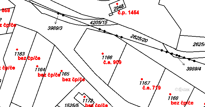 Lipník nad Bečvou III-Nové Dvory 909, Lipník nad Bečvou na parcele st. 1166 v KÚ Nové Dvory nad Bečvou, Katastrální mapa