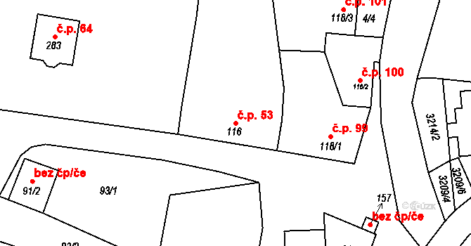 Orlovice 53 na parcele st. 116 v KÚ Orlovice, Katastrální mapa