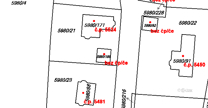 Chomutov 41678877 na parcele st. 5980/198 v KÚ Chomutov I, Katastrální mapa