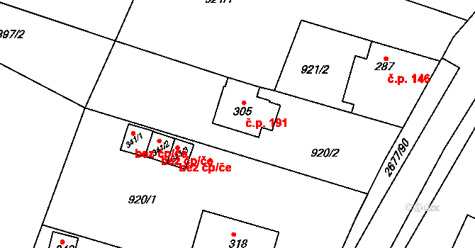 Melč 191 na parcele st. 305 v KÚ Melč, Katastrální mapa