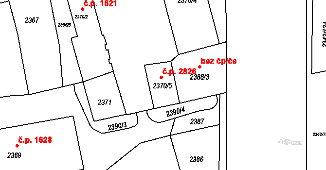 Stodůlky 2826, Praha na parcele st. 2370/5 v KÚ Stodůlky, Katastrální mapa