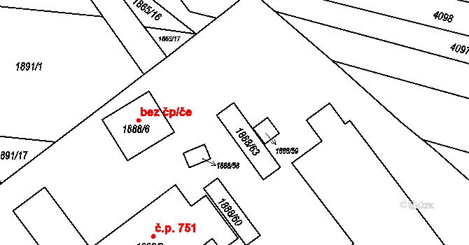 Brno 42743877 na parcele st. 1888/63 v KÚ Chrlice, Katastrální mapa