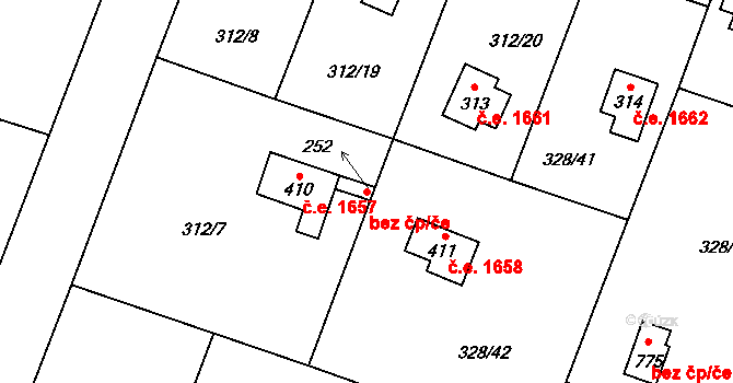 Kamenice 46116877 na parcele st. 252 v KÚ Štiřín, Katastrální mapa