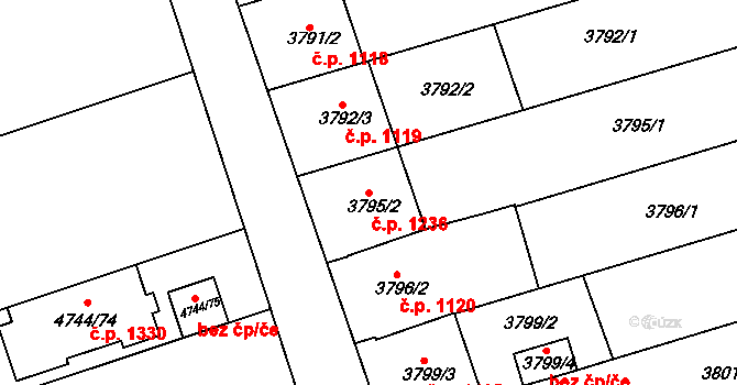 Vlčnov 1236 na parcele st. 3795/2 v KÚ Vlčnov, Katastrální mapa