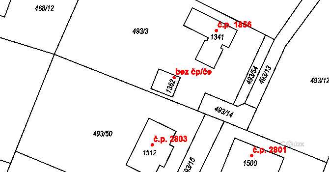 Kamenice 49125877 na parcele st. 1362 v KÚ Těptín, Katastrální mapa