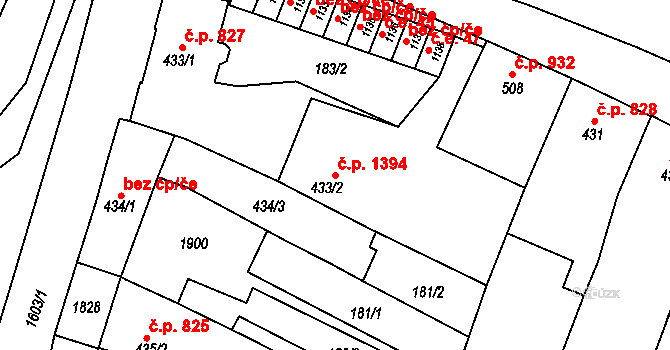 Litovel 1394 na parcele st. 433/2 v KÚ Litovel, Katastrální mapa