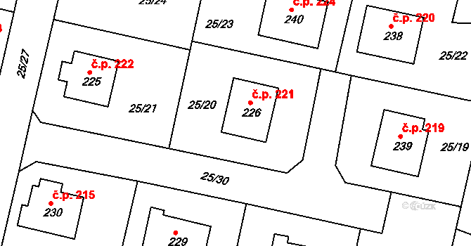 Orel 221 na parcele st. 226 v KÚ Orel, Katastrální mapa