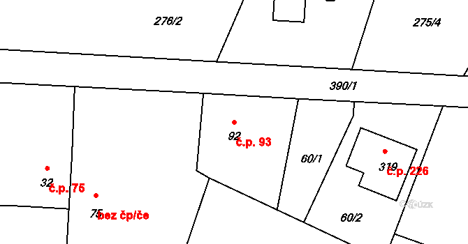 Chotoviny 93 na parcele st. 92 v KÚ Chotoviny, Katastrální mapa