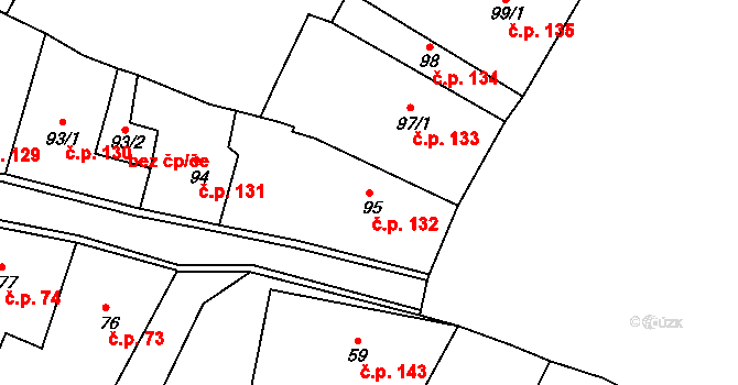 Sušice I 132, Sušice na parcele st. 95 v KÚ Sušice nad Otavou, Katastrální mapa
