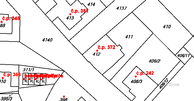 Jakubské Předměstí 372, Jaroměř na parcele st. 412 v KÚ Jaroměř, Katastrální mapa