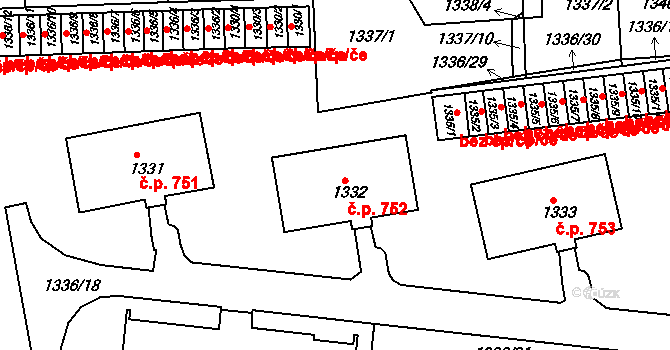 Třemošná 752 na parcele st. 1332 v KÚ Třemošná, Katastrální mapa