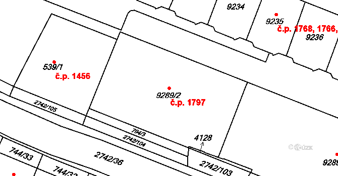 Bílé Předměstí 1797, Pardubice na parcele st. 9289/2 v KÚ Pardubice, Katastrální mapa