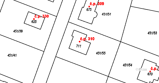 Horoušánky 310, Horoušany na parcele st. 711 v KÚ Horoušany, Katastrální mapa