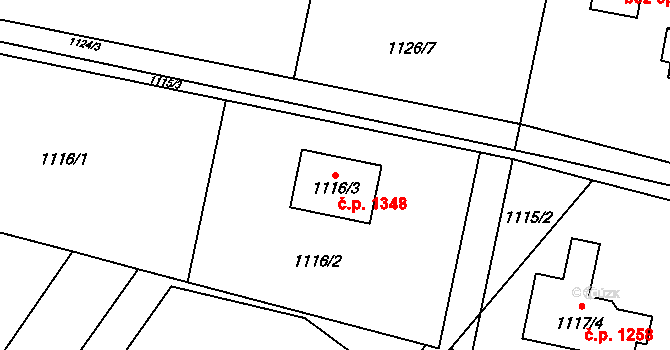 Lyžbice 1348, Třinec na parcele st. 1116/3 v KÚ Lyžbice, Katastrální mapa