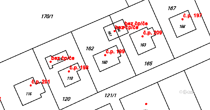 Bernartice nad Odrou 199 na parcele st. 160 v KÚ Bernartice nad Odrou, Katastrální mapa
