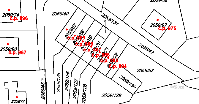 Odry 885 na parcele st. 2059/71 v KÚ Odry, Katastrální mapa