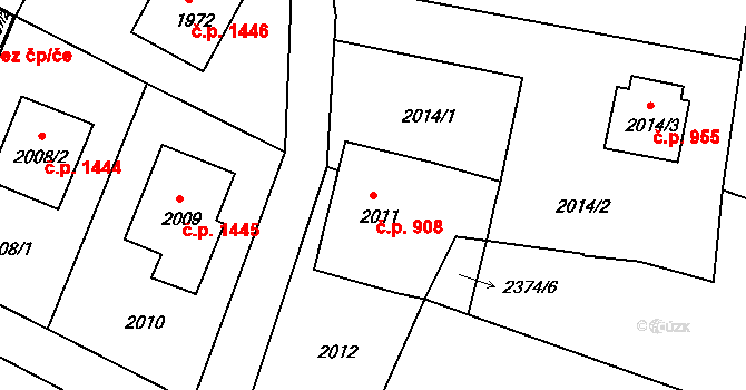 Příbor 908 na parcele st. 2011 v KÚ Příbor, Katastrální mapa