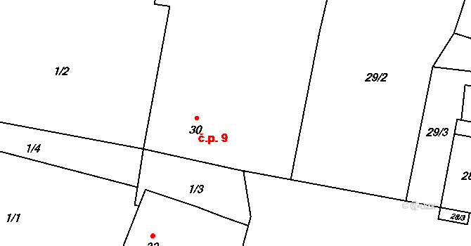 Zderaz 9, Kolešovice na parcele st. 30 v KÚ Zderaz u Kolešovic, Katastrální mapa