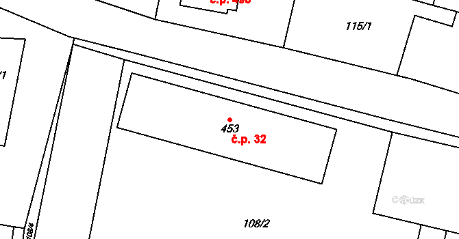 Řevničov 32 na parcele st. 453 v KÚ Řevničov, Katastrální mapa