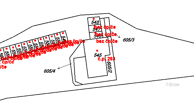 Loučovice 293 na parcele st. 545 v KÚ Loučovice, Katastrální mapa