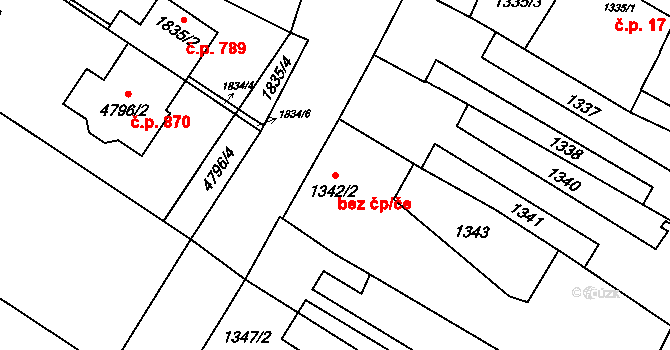 Brno 89597877 na parcele st. 1342/2 v KÚ Tuřany, Katastrální mapa