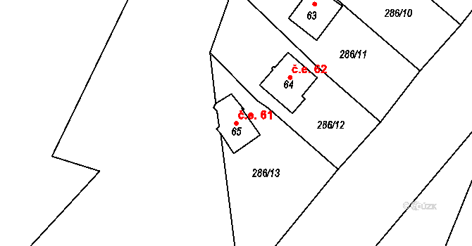 Hracholusky 61, Úlice na parcele st. 65 v KÚ Hracholusky nade Mží, Katastrální mapa