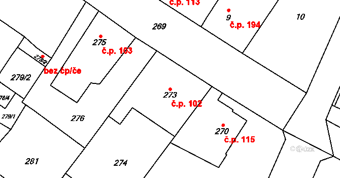 Senec 102, Zruč-Senec na parcele st. 273 v KÚ Senec u Plzně, Katastrální mapa
