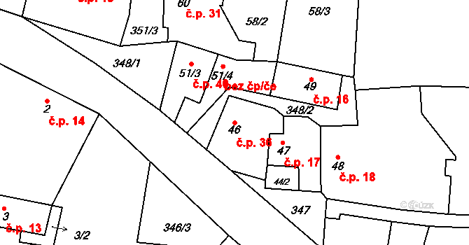 Želkovice 36 na parcele st. 46 v KÚ Želkovice u Loun, Katastrální mapa