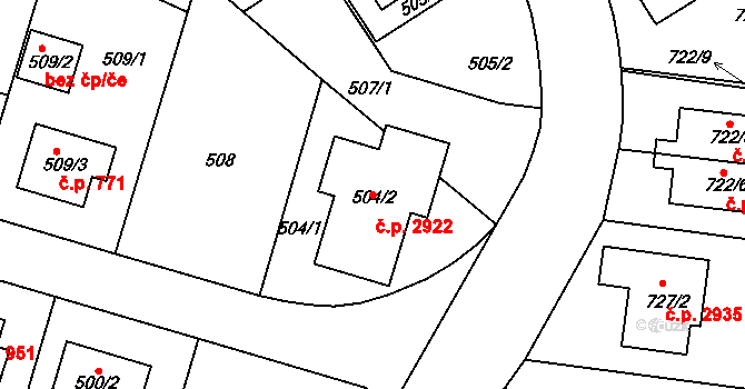 Stodůlky 2922, Praha na parcele st. 504/2 v KÚ Stodůlky, Katastrální mapa