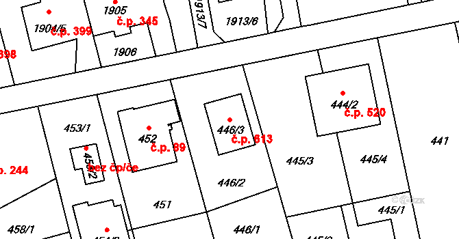Píšť 613 na parcele st. 446/3 v KÚ Píšť, Katastrální mapa