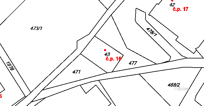 Skuhrov nad Bělou 16 na parcele st. 43 v KÚ Skuhrov nad Bělou, Katastrální mapa