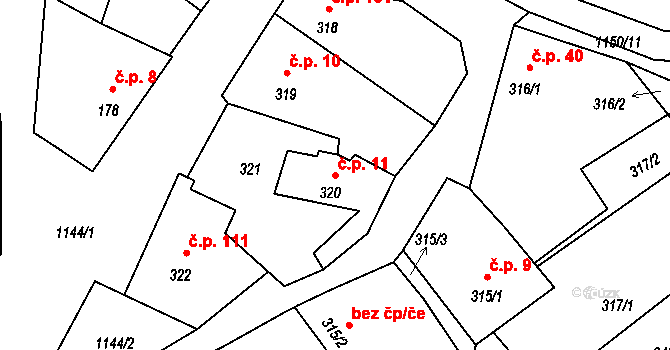 Štěnovice 11 na parcele st. 320 v KÚ Štěnovice, Katastrální mapa