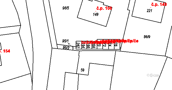Svéradice 102789878 na parcele st. 264 v KÚ Svéradice, Katastrální mapa