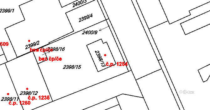 Holešov 1254 na parcele st. 2398/13 v KÚ Holešov, Katastrální mapa