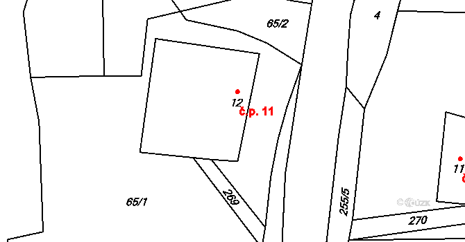 Ladín 11, Konice na parcele st. 12 v KÚ Ladín, Katastrální mapa