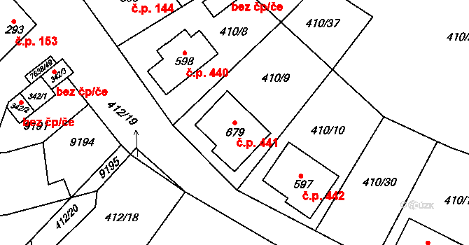 Hostěradice 441 na parcele st. 679 v KÚ Hostěradice na Moravě, Katastrální mapa