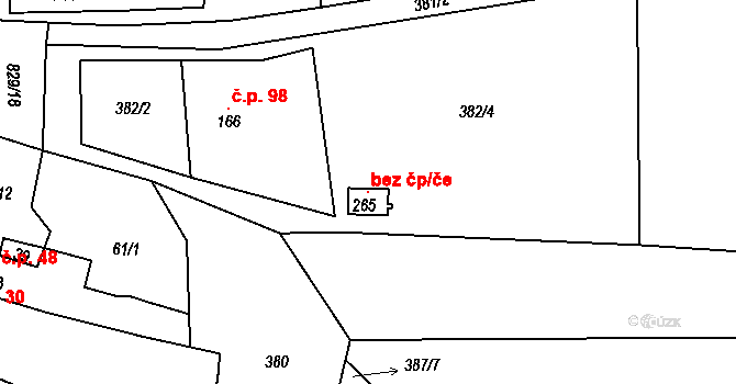 Jenčice 107476878 na parcele st. 265 v KÚ Jenčice, Katastrální mapa