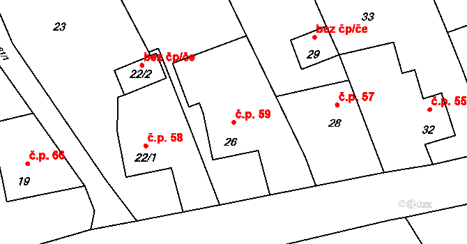 Hluzov 59, Černotín na parcele st. 26 v KÚ Hluzov, Katastrální mapa