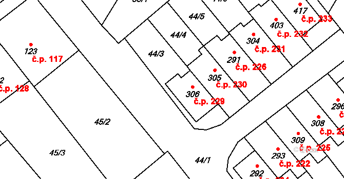 Přerov XI-Vinary 229, Přerov na parcele st. 306 v KÚ Vinary u Přerova, Katastrální mapa