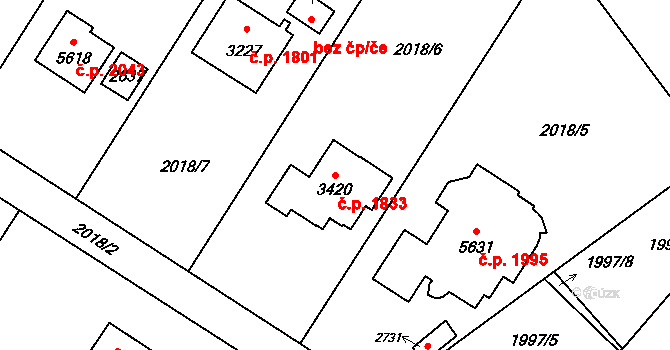Hranice I-Město 1833, Hranice na parcele st. 3420 v KÚ Hranice, Katastrální mapa