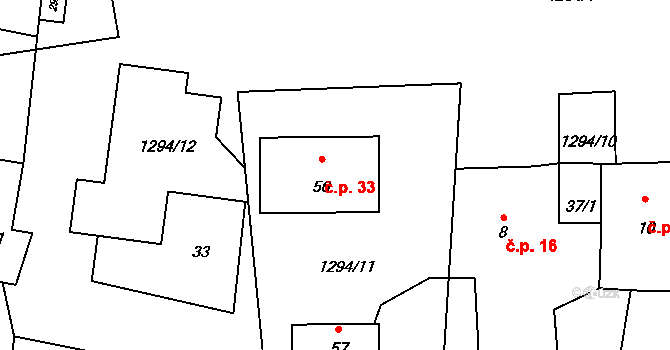 Mokrá 33, Čichalov na parcele st. 56 v KÚ Mokrá u Chyší, Katastrální mapa