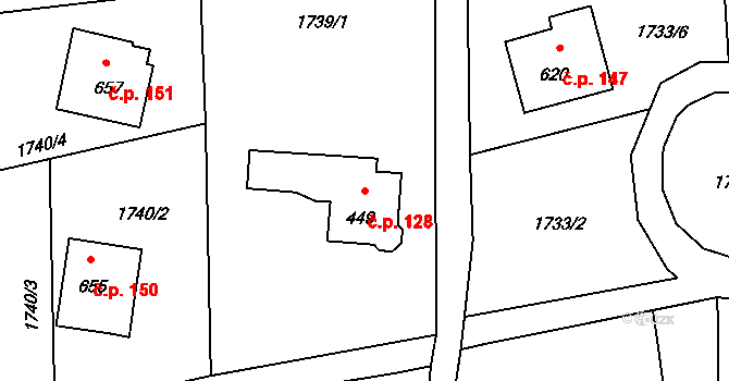 Huntířov 128, Skuhrov na parcele st. 449 v KÚ Skuhrov u Železného Brodu, Katastrální mapa