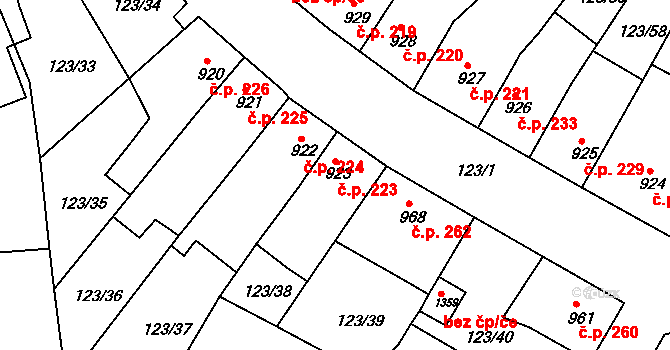 Telč-Štěpnice 223, Telč na parcele st. 923 v KÚ Telč, Katastrální mapa