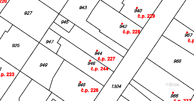 Hostivice 227 na parcele st. 944 v KÚ Hostivice, Katastrální mapa