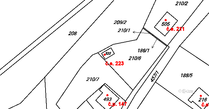 Hostěradice 223, Kamenný Přívoz na parcele st. 535 v KÚ Hostěradice, Katastrální mapa