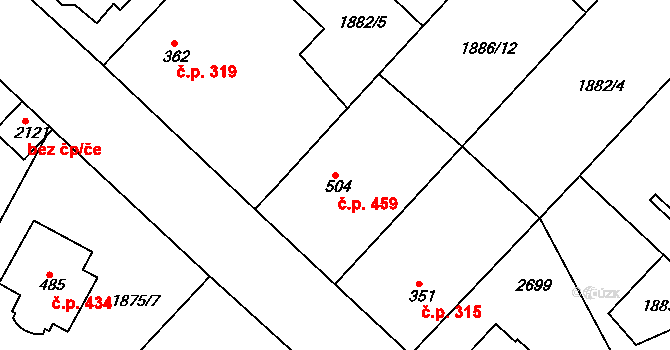 Tišnov 459 na parcele st. 504 v KÚ Tišnov, Katastrální mapa