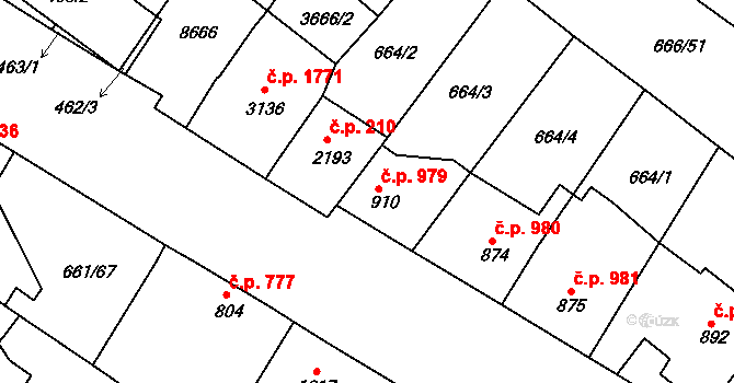 Veselí nad Moravou 979 na parcele st. 910 v KÚ Veselí-Předměstí, Katastrální mapa