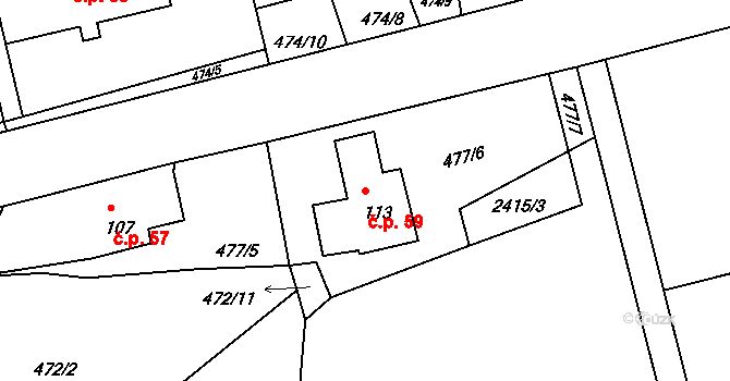Milíčov 59 na parcele st. 113 v KÚ Milíčov u Jihlavy, Katastrální mapa