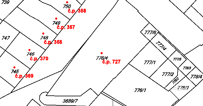 Vyškov-Předměstí 727, Vyškov na parcele st. 776/4 v KÚ Vyškov, Katastrální mapa
